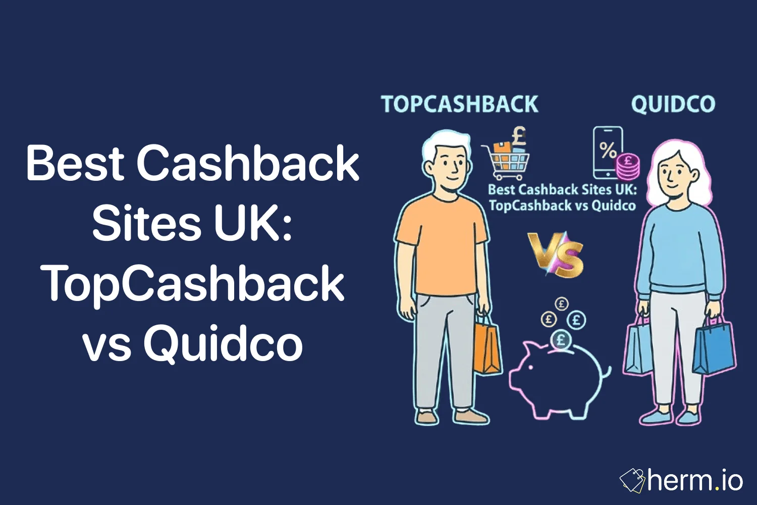 Three UK cashback apps displayed beside an online checkout screen, showing how shoppers compare TopCashback, Quidco and JamDoughnut.