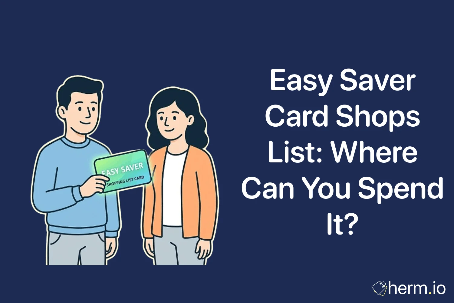 A shopper checking an Easy Saver Card retailer list on a phone before paying in a UK high-street shop with a reloadable card.
