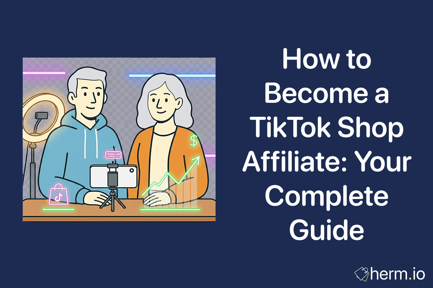 TikTok Shop affiliate guide cover showing creators recording content and tracking earnings growth to become a TikTok Shop affiliate.