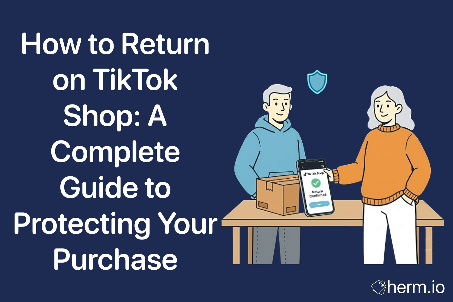 How to return on TikTok Shop cover image with a package and ‘return confirmed’ screen, explaining refunds and buyer protection.