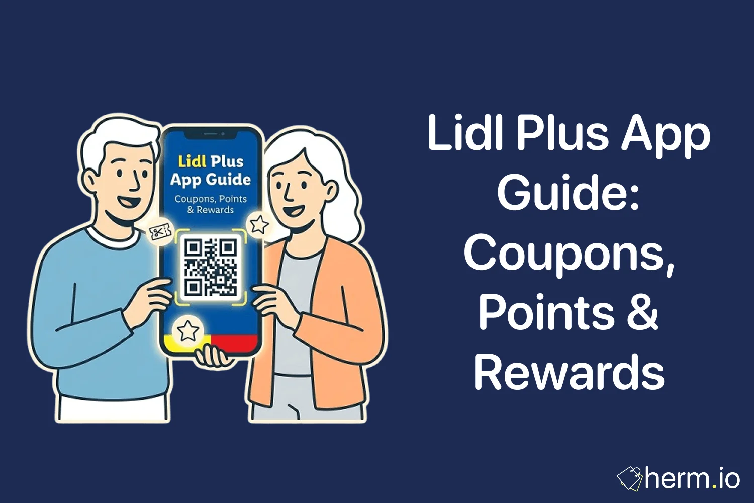 Phone showing the Lidl Plus app beside a small UK grocery shop, with coupons, points and rewards planned before checkout.