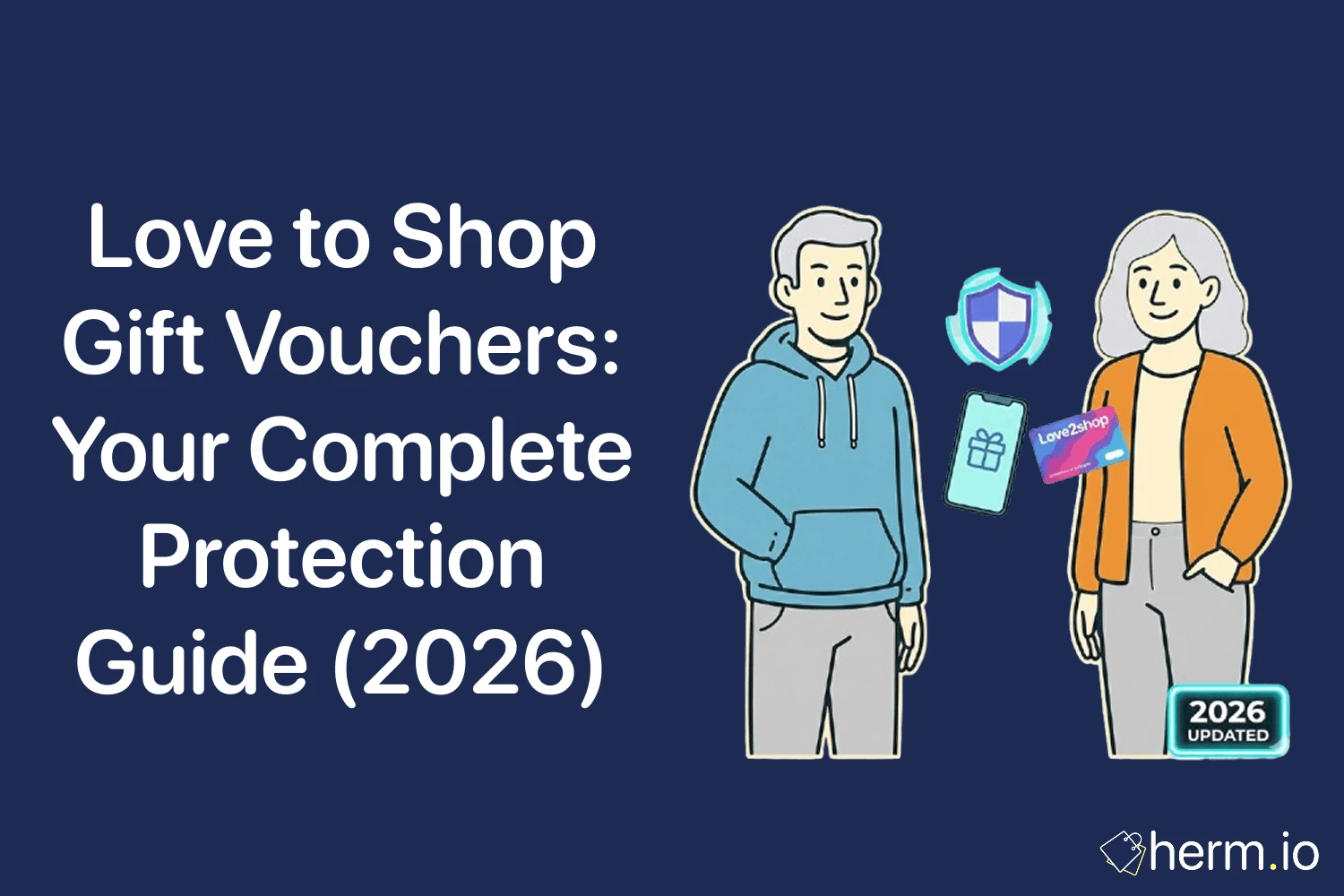 Love to Shop gift vouchers protection guide (2026) cover image showing a Love2shop card, phone, and security shield for safer spending.