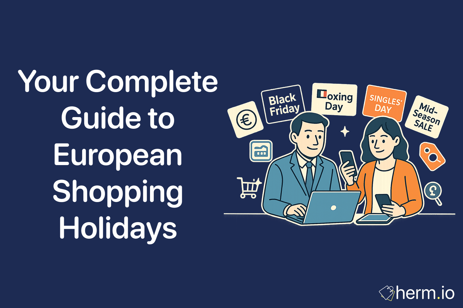 Shoppers reviewing a calendar of major European shopping holidays like Black Friday and Singles Day