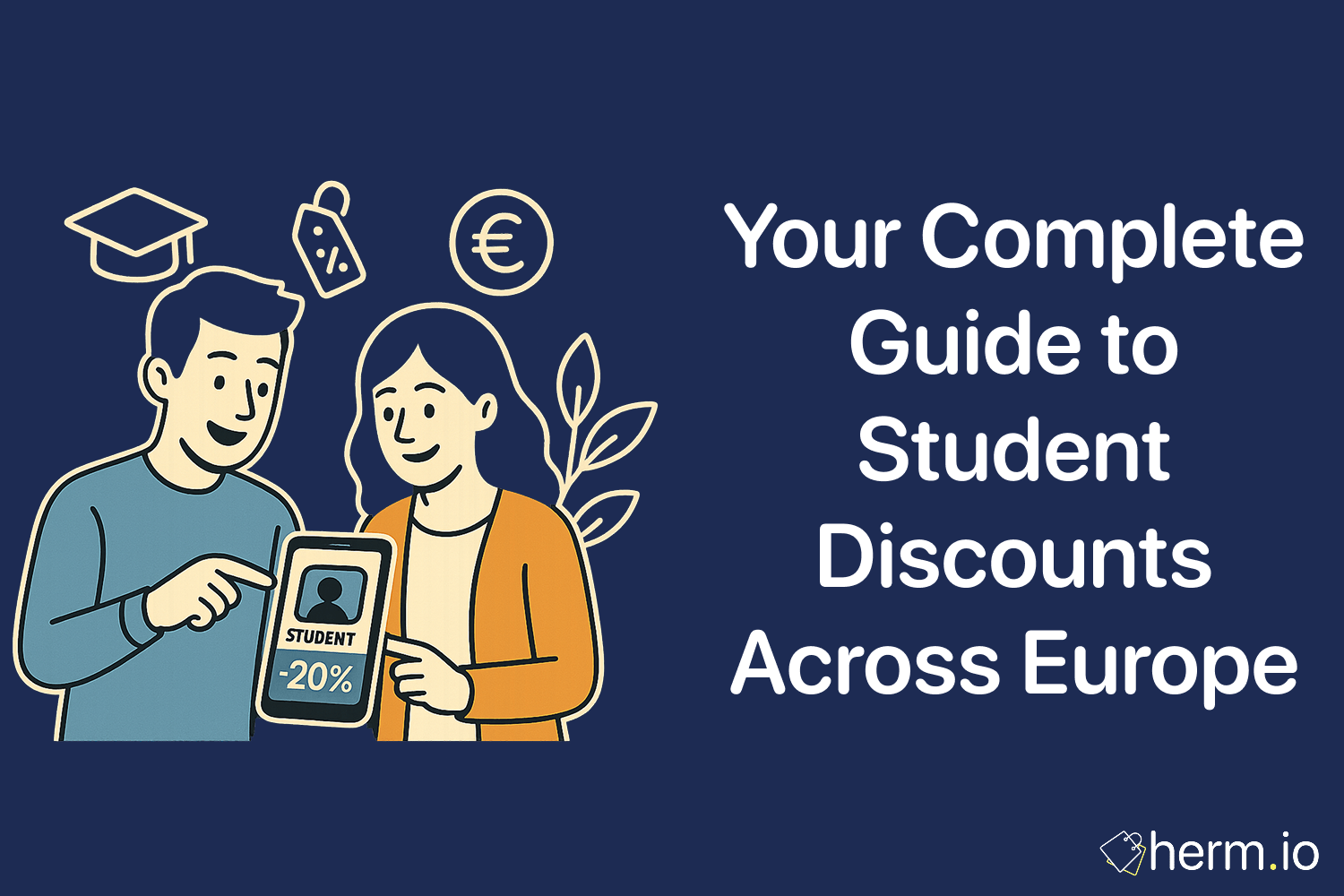 Two students using a digital student ID to access discounts on shopping platforms in Europe