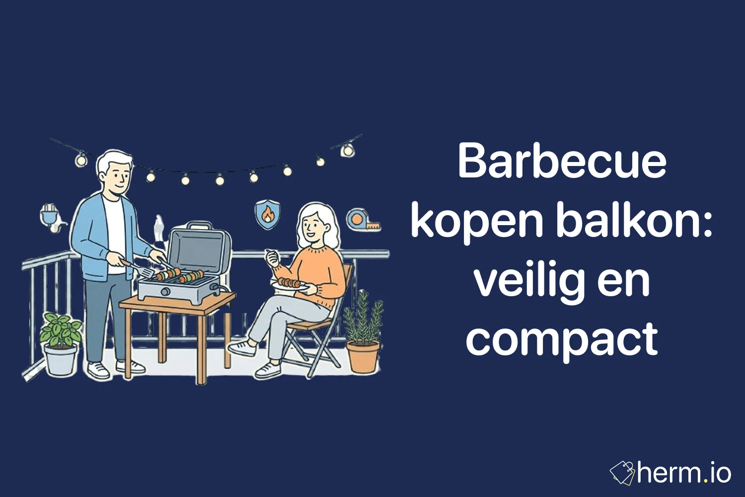 Compacte elektrische barbecue op een Nederlands balkon met tafel en stoelen, met aandacht voor rookarm en veilig online kopen.