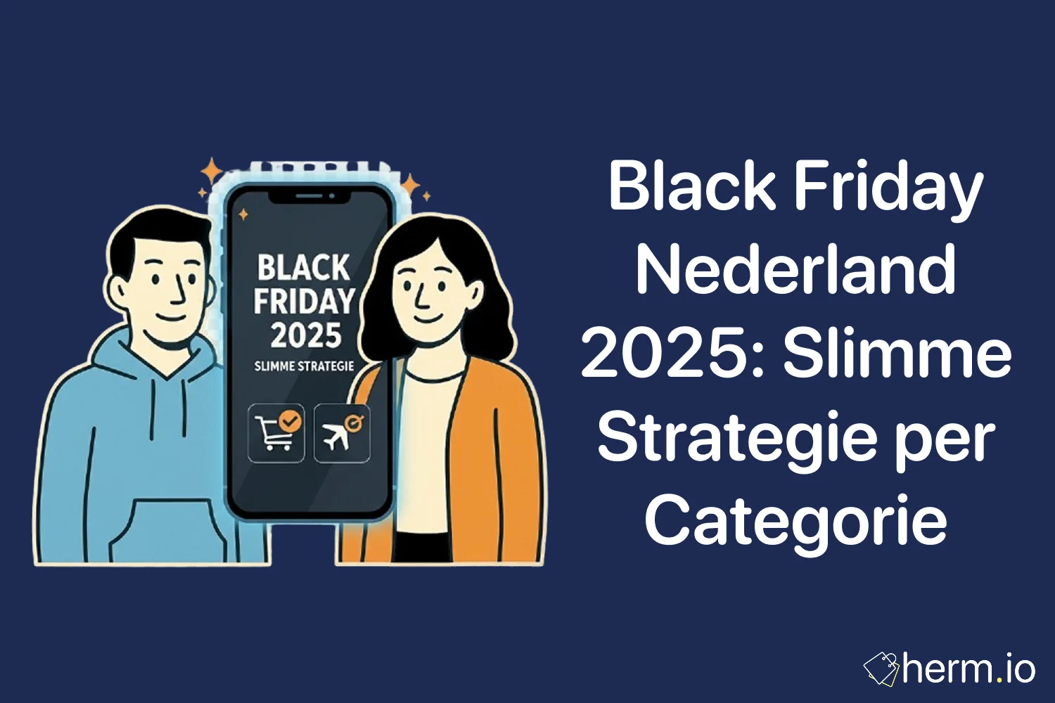 Illustratie van smartphone met Black Friday 2025 deals – slimme Black Friday strategie per categorie in Nederland.