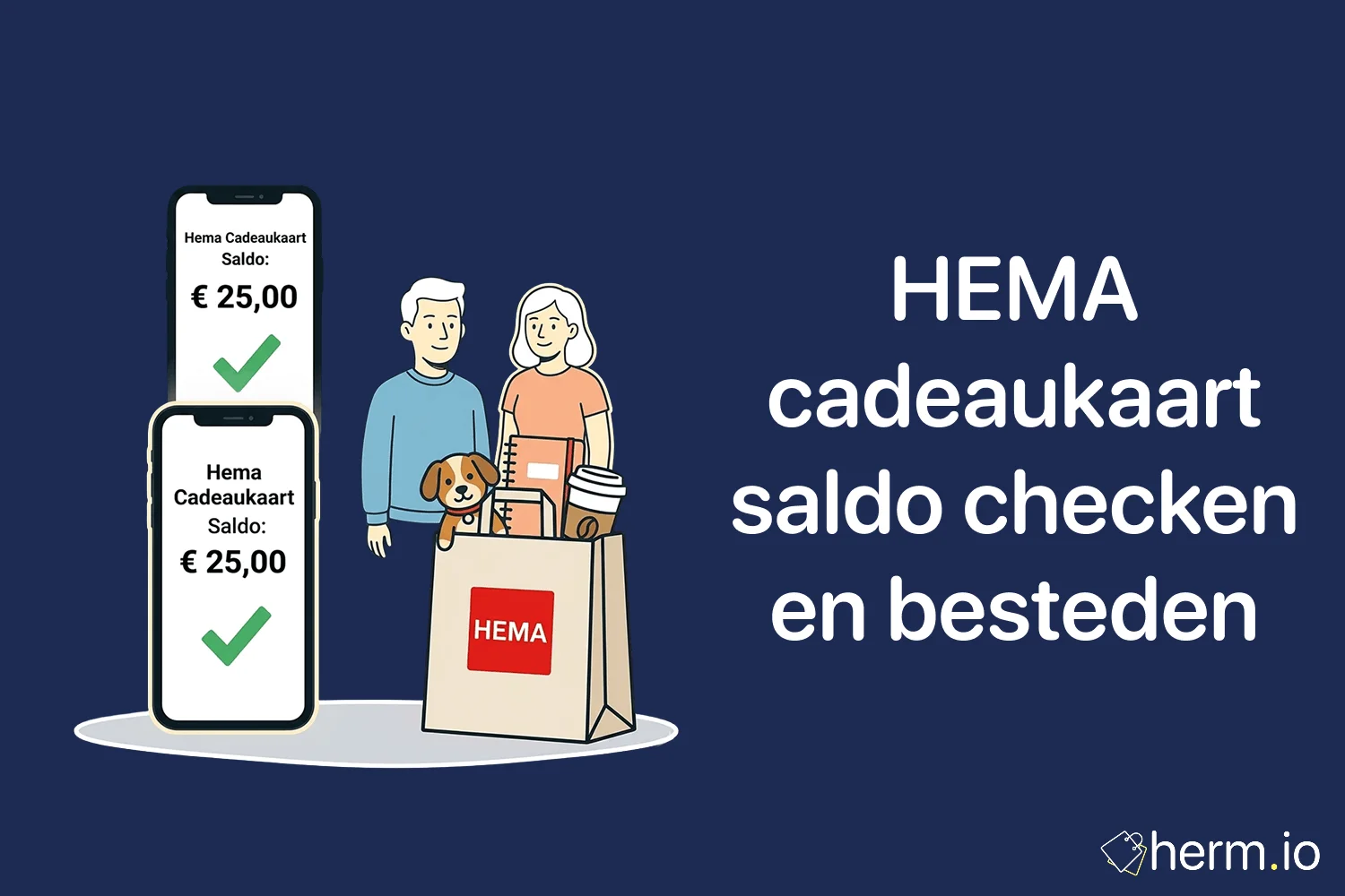 HEMA cadeaukaart naast een laptop en telefoon, met saldo checken en online besteden als praktische winkelhulp voor Nederland.