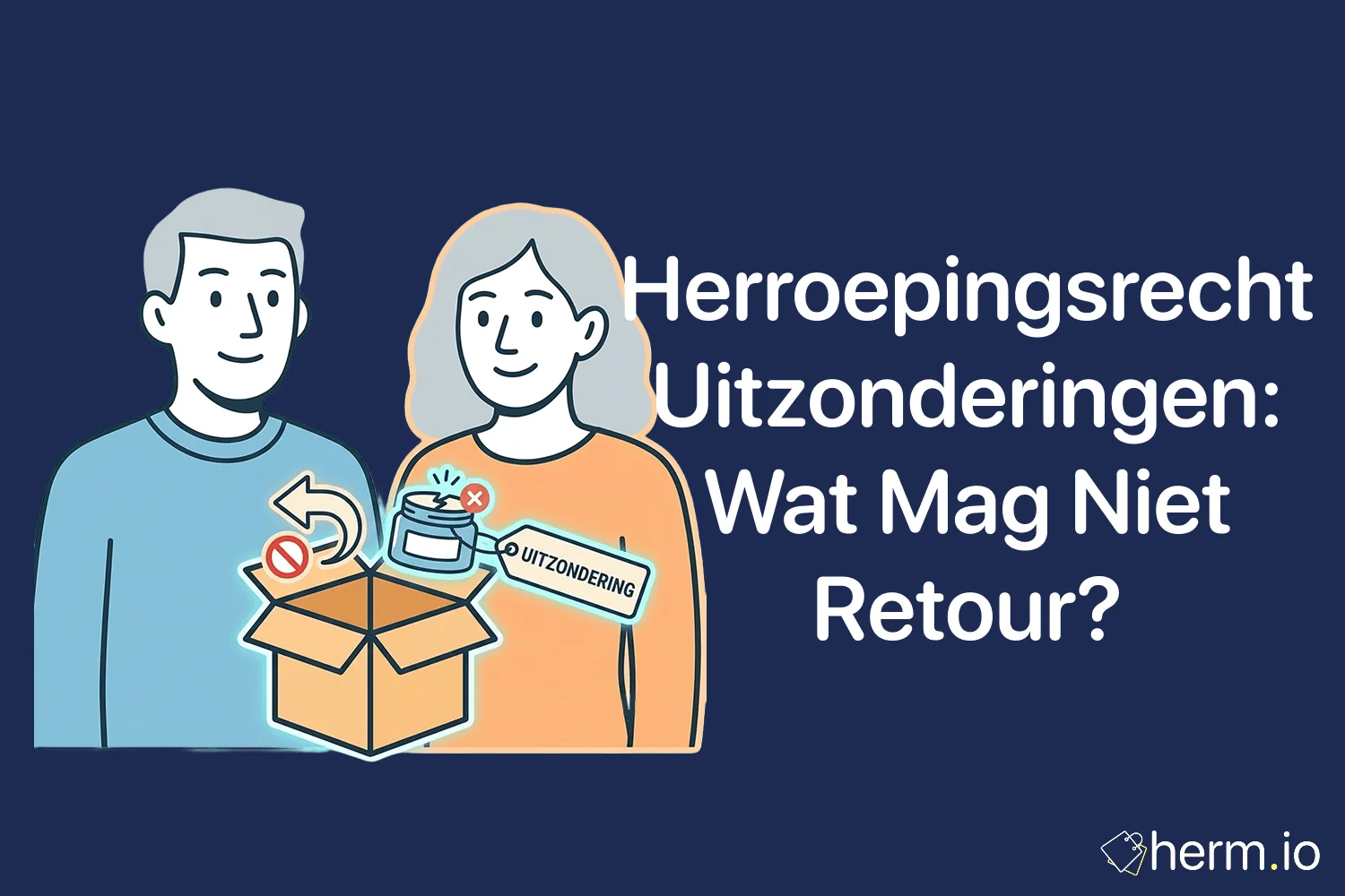 Nederlandse shopper controleert retourvoorwaarden van een webshop met voorbeelden van producten die wel of niet retour mogen.