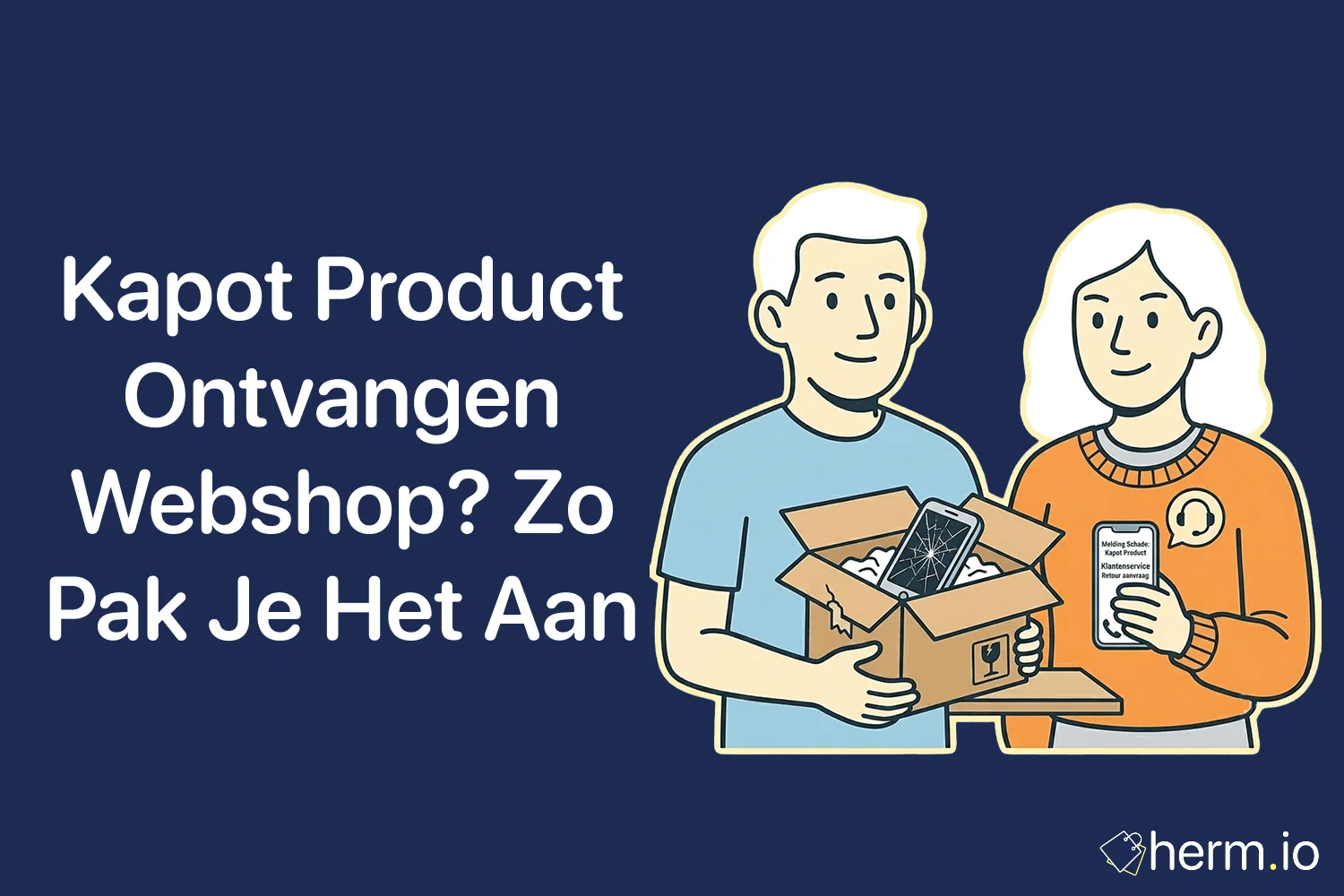 Nederlandse shopper controleert een beschadigd pakket en verzamelt bewijs om vervanging of geld terug te vragen bij een webshop.