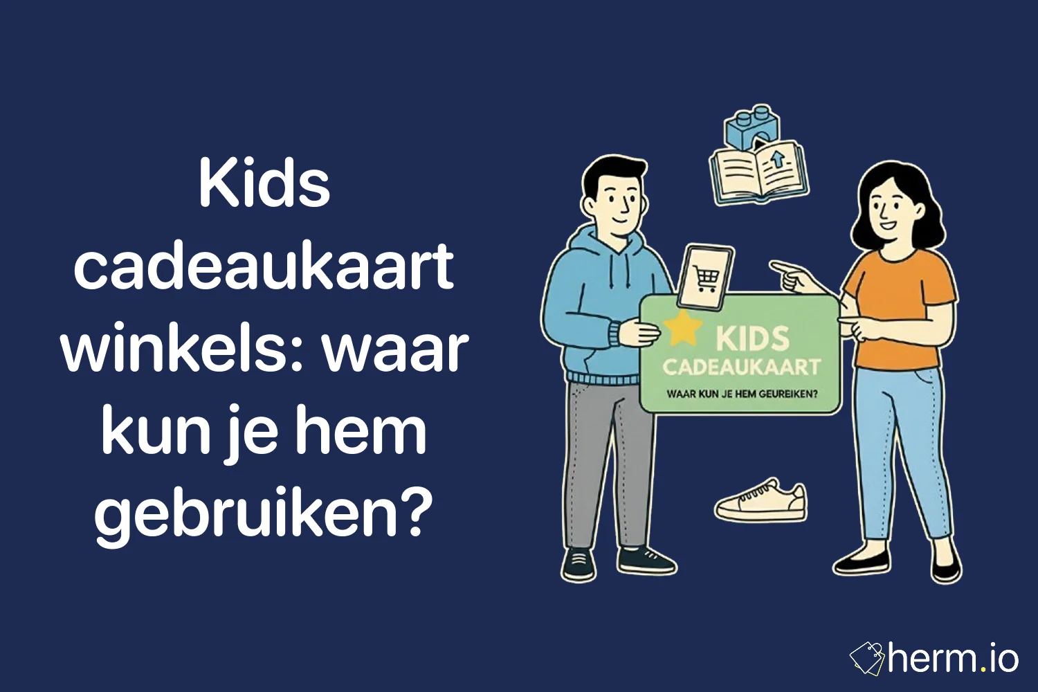 Illustratie van Kids Cadeaukaart met kinderschoenen en speelgoed – overzicht van winkels waar je de Kids Cadeaukaart kunt gebruiken.