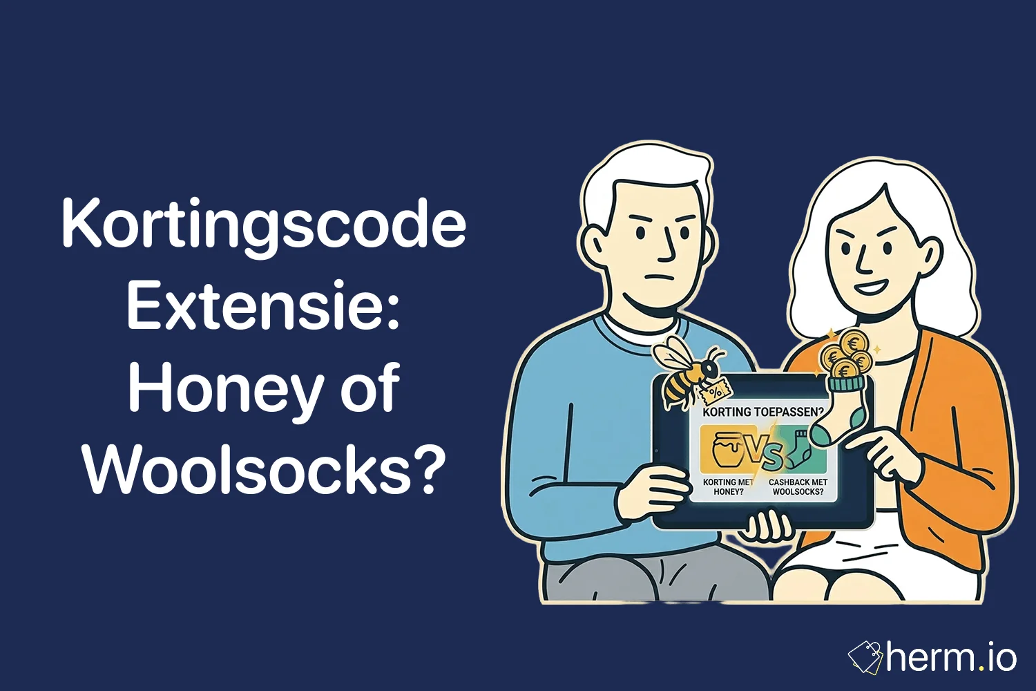 Nederlandse shopper vergelijkt kortingscode extensies zoals Honey, Woolsocks en Coupert voor online korting en cashback.
