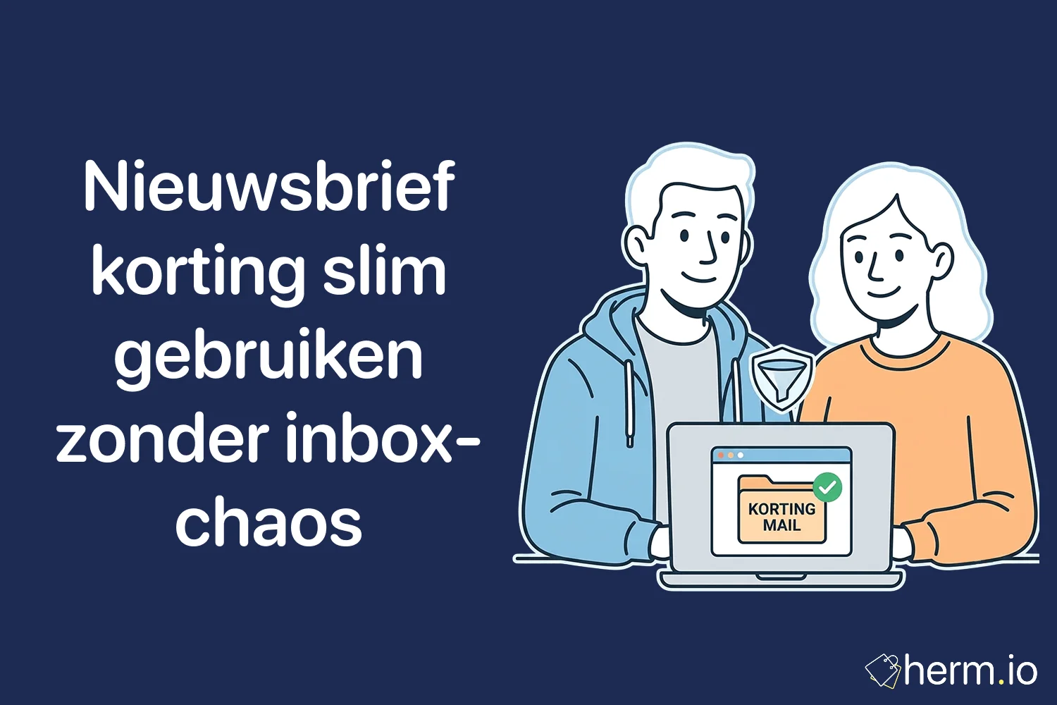 Illustratie van een rustige inbox met webshop nieuwsbrieven, kortingscodes en eurotekens voor slim gebruik van nieuwsbrief korting.