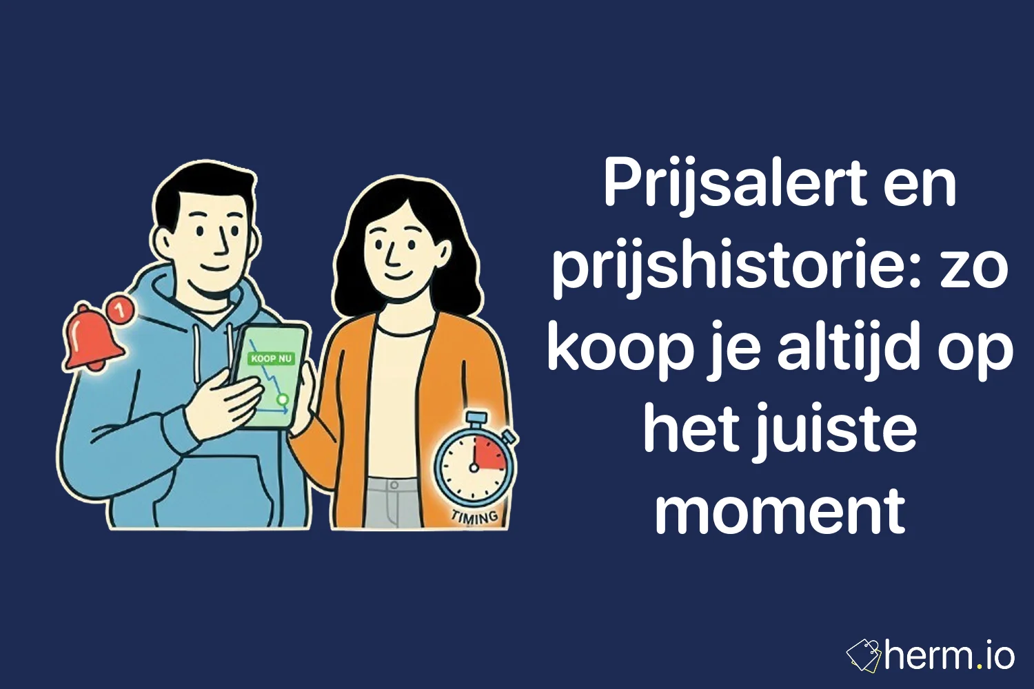 Illustratie van prijsalert en prijsgrafiek op smartphone – slim kopen met prijshistorie en melding bij prijsdaling.