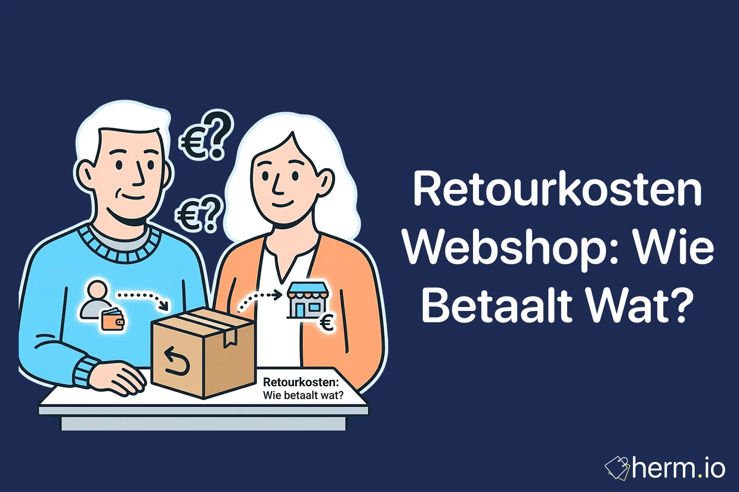 Online shopper controleert retourkosten, verzendkosten en retourbeleid van een Nederlandse webshop voor het terugsturen van een pakket.