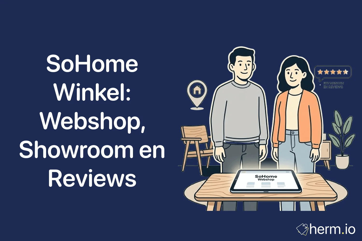 Consument vergelijkt meubels online en in een woonshowroom voor een slimme aankoop bij de SoHome winkel.