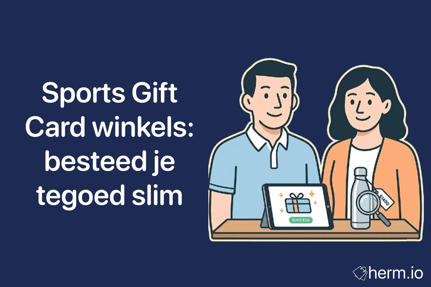 Sports Gift Card op een toonbank met sportartikelen en een laptop, als gids voor winkels, webshops en saldo checken.