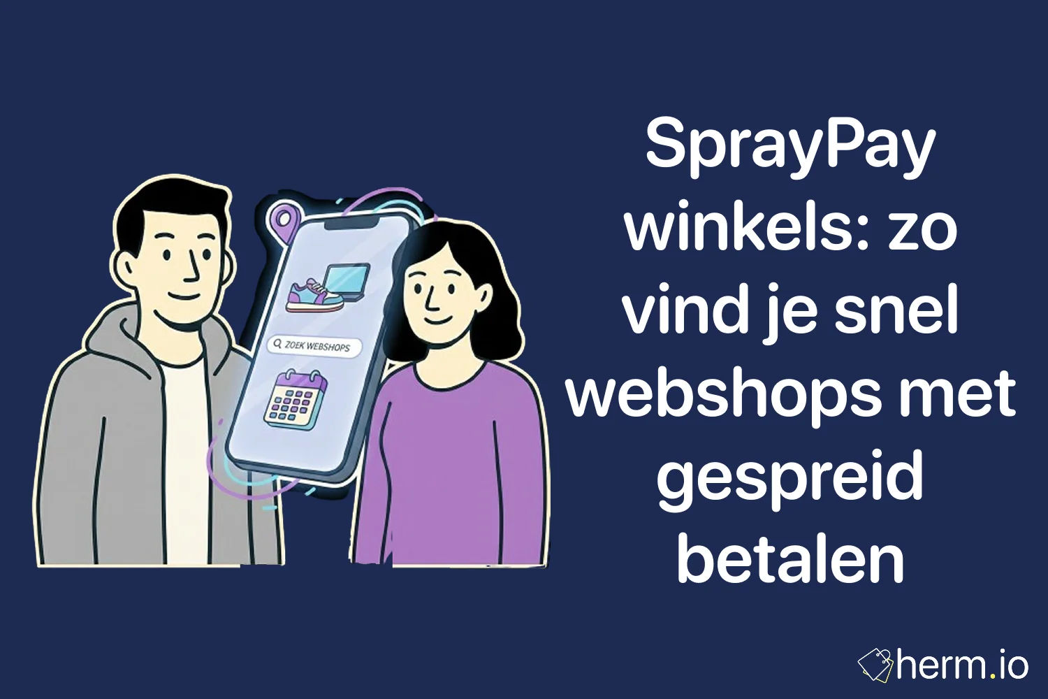Illustratie van smartphone met gespreid betalen via SprayPay – webshops vinden waar je in termijnen kunt betalen in Nederland.
