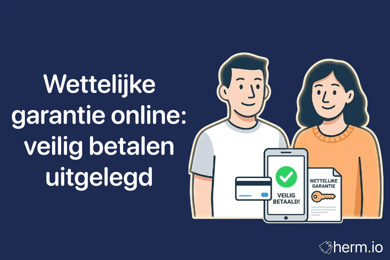 Consument rekent online af met iDEAL, creditcard, PayPal en Apple Pay terwijl garantie en webshopcontrole zichtbaar zijn.