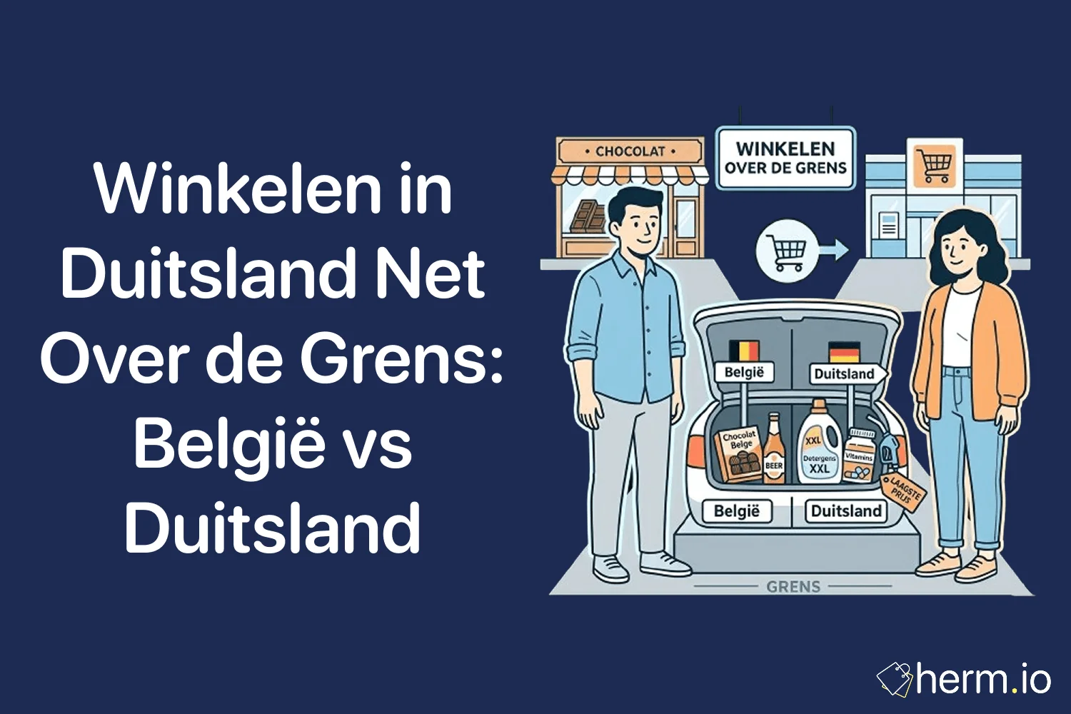 Nederlandse shopper vergelijkt boodschappen, drogisterij en modewinkels net over de grens in Duitsland en België.