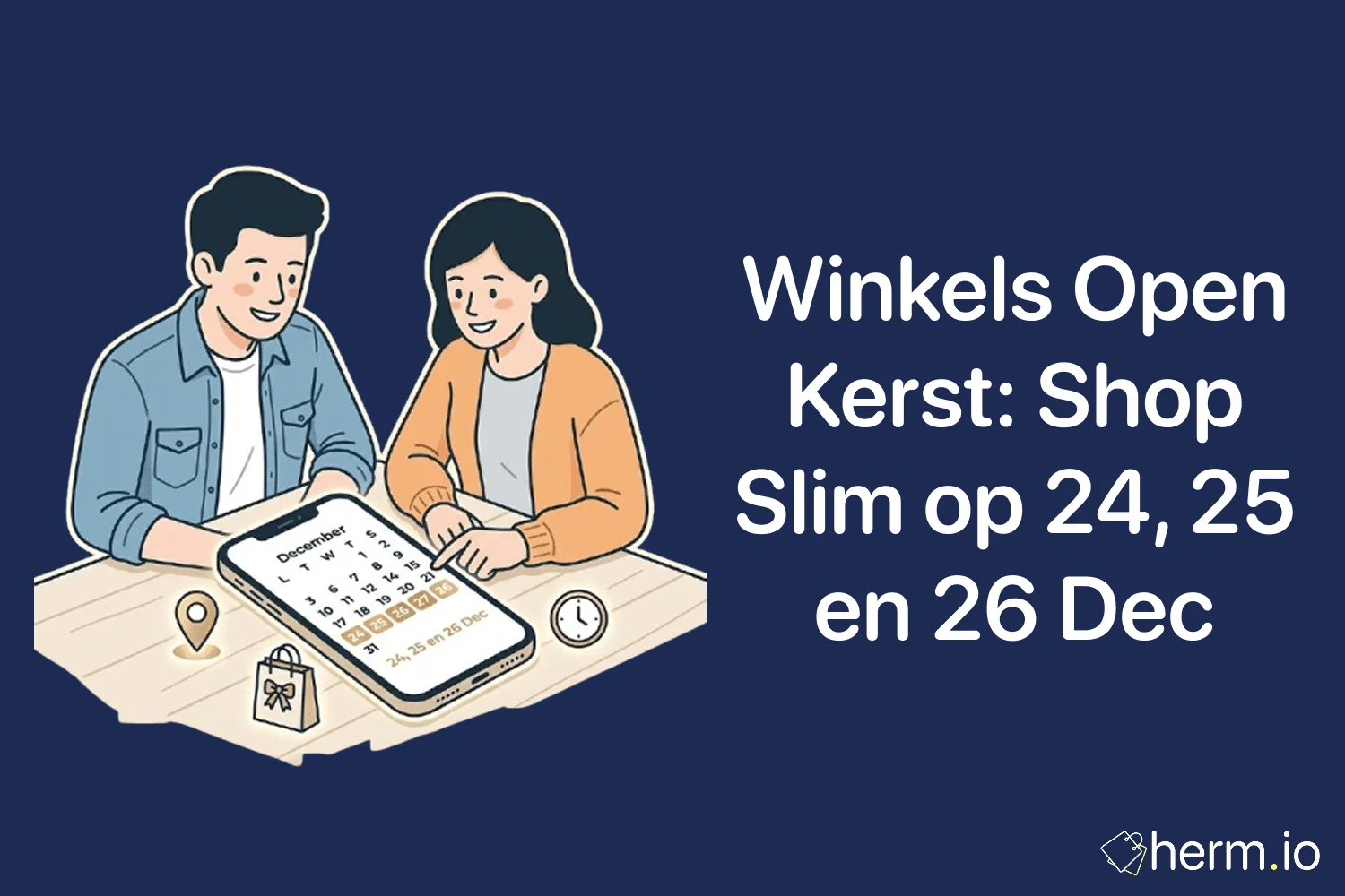 Nederlandse winkelstraat rond kerst met shoppers, feestverlichting en praktische openingstijden voor 24, 25 en 26 december.