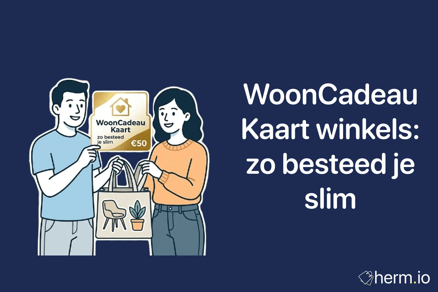 Overzicht van WoonCadeau Kaart winkels met woonaccessoires, klusspullen en interieurartikelen op een Nederlandse tafel.