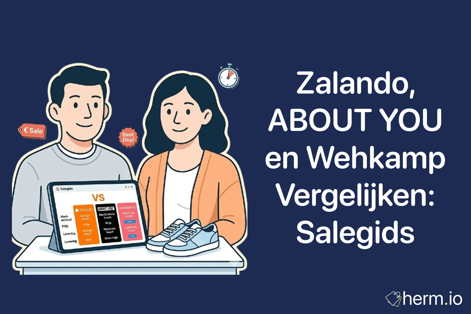 Nederlandse shopper vergelijkt Zalando, ABOUT YOU en Wehkamp met outlet- en sample-sale deals voor designerkoopjes.