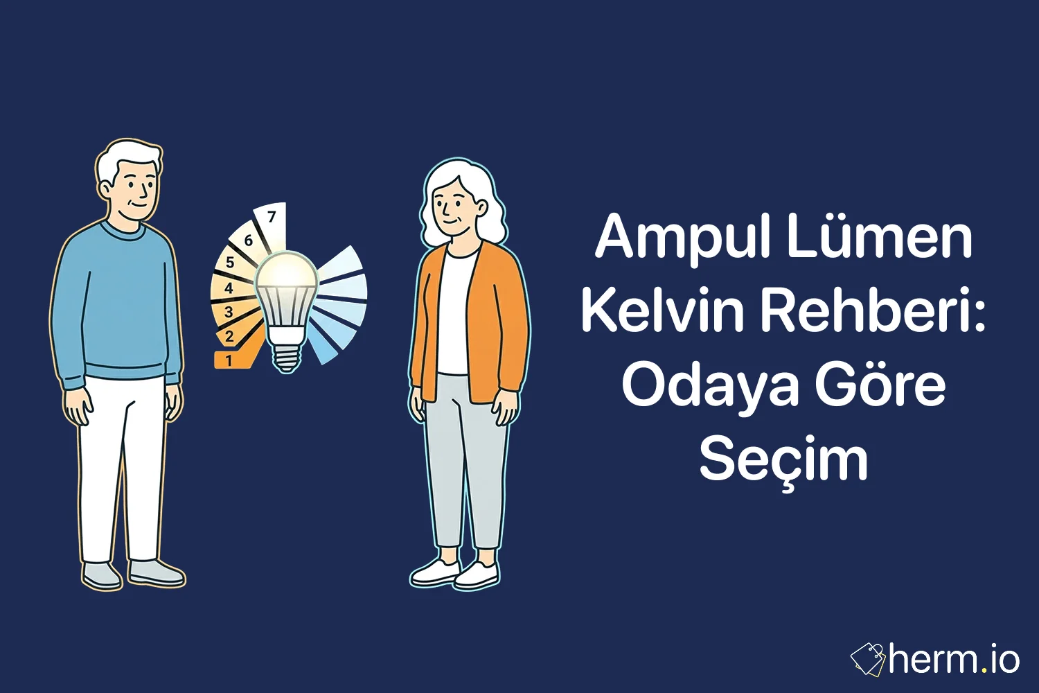 Evde salon, mutfak ve yatak odası için LED ampul seçimini gösteren, lümen ve Kelvin değerleriyle hazırlanmış alışveriş rehberi görseli.