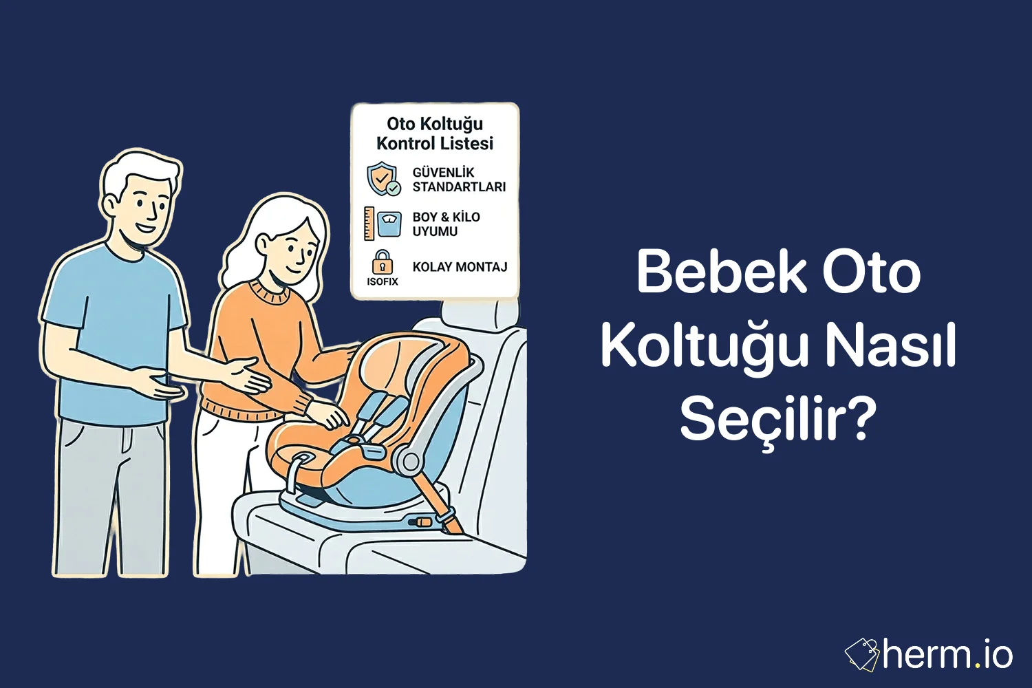 Arka koltuğa doğru şekilde takılmış bebek oto koltuğu, Isofix bağlantısı ve güvenli yolculuk detaylarıyla gösteriliyor