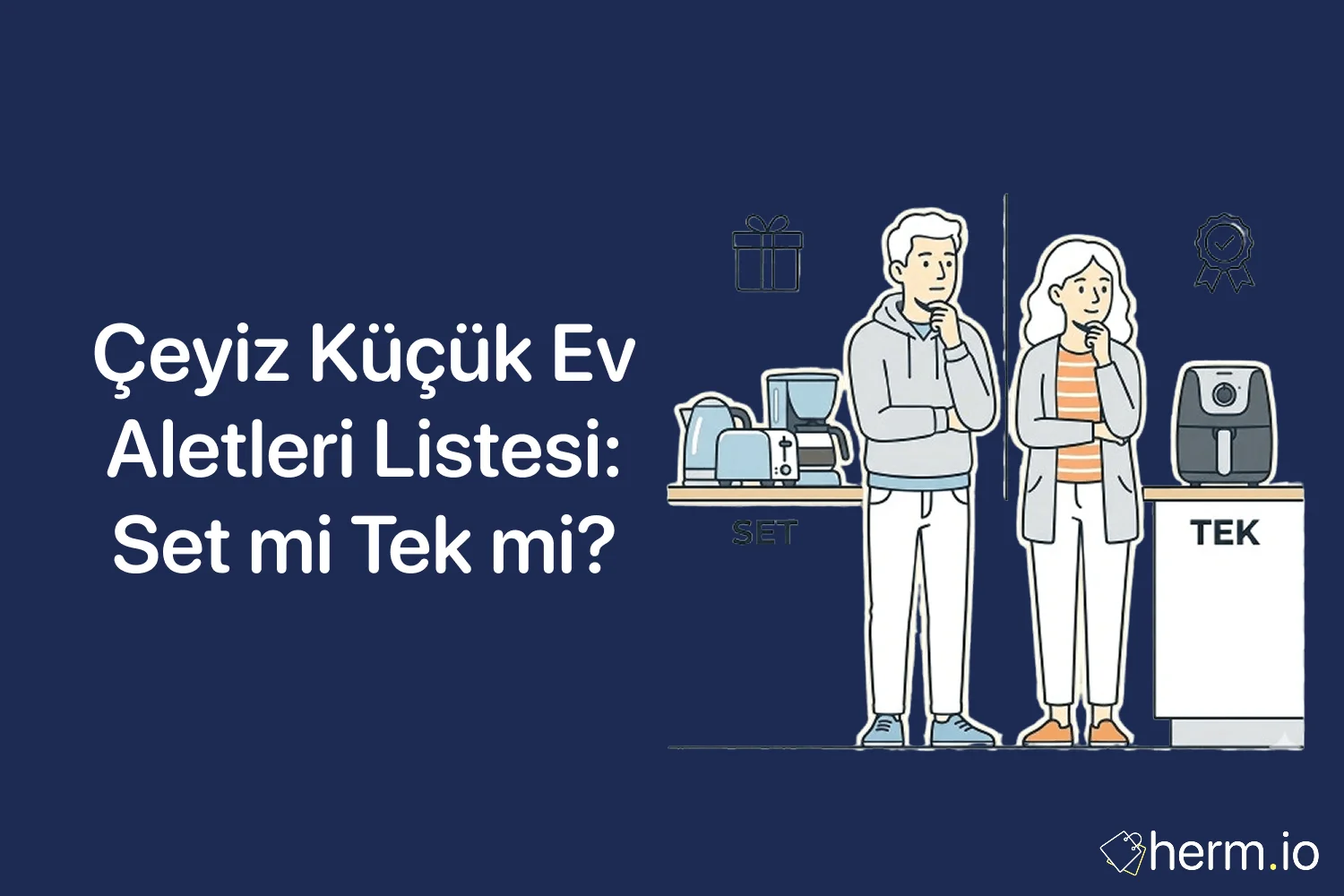 Çeyiz küçük ev aletleri alışverişi için tost makinesi, blender seti, çay makinesi ve fiyat karşılaştırması yapılan sepet görseli.