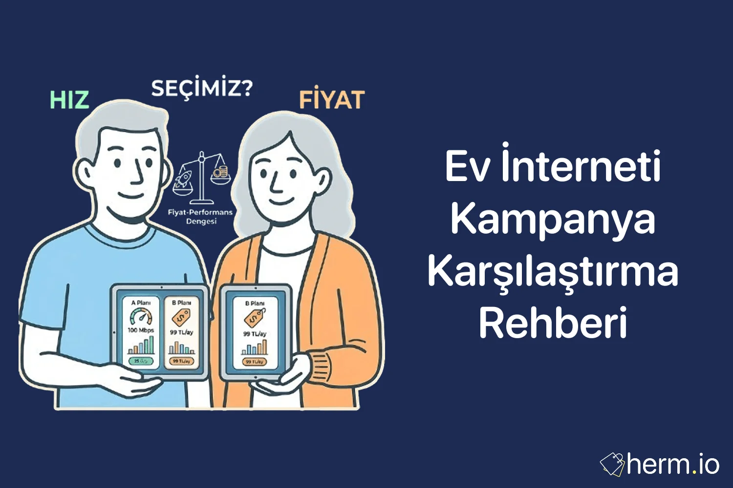 Ev interneti kampanya karşılaştırması yapan bir kullanıcının modem, taahhüt ve aylık maliyet tablosunu incelediği alışveriş rehberi görseli.
