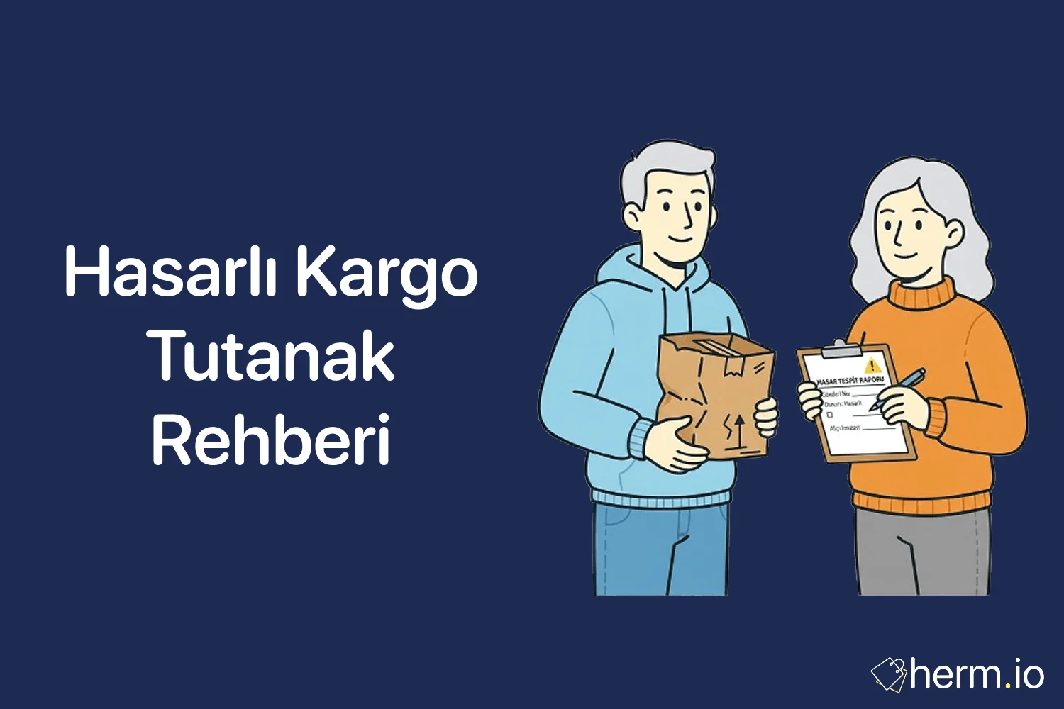 Hasarlı kargo tesliminde tutanak tutan görevli ve paketi kontrol eden müşteri – hasarlı kargo tutanak rehberi görseli