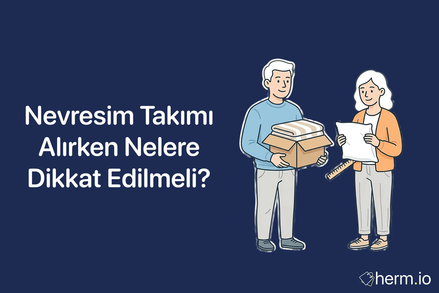 Online nevresim takımı alışverişinde kumaş etiketi, ölçü tablosu, yıkama talimatı ve set içeriği kontrolünü anlatan rehber görseli.