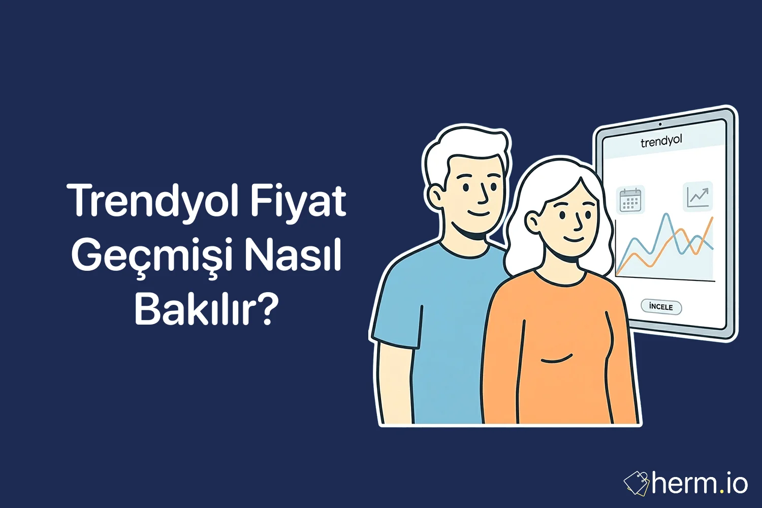 Trendyol ürün sayfasında fiyat geçmişi, satıcı kontrolü ve sahte indirim testi yapan kullanıcıyı gösteren alışveriş rehberi görseli.