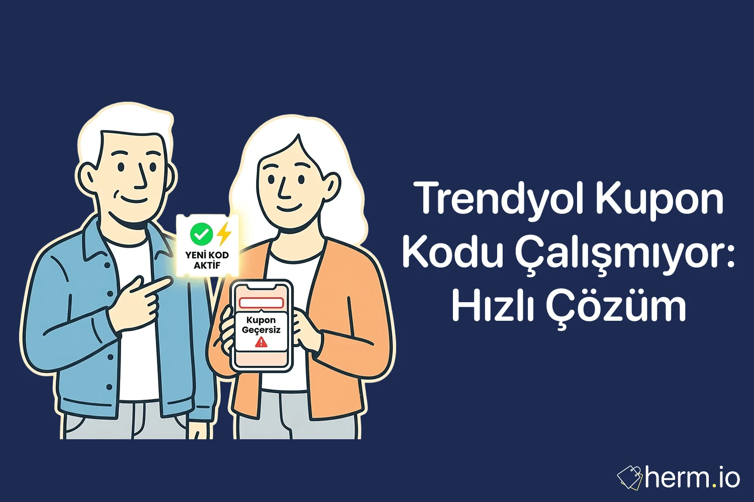 Trendyol uygulamasında kupon kodu, sepet indirimi ve ödeme ekranı kontrolü yapan kullanıcıyı anlatan alışveriş rehberi görseli.